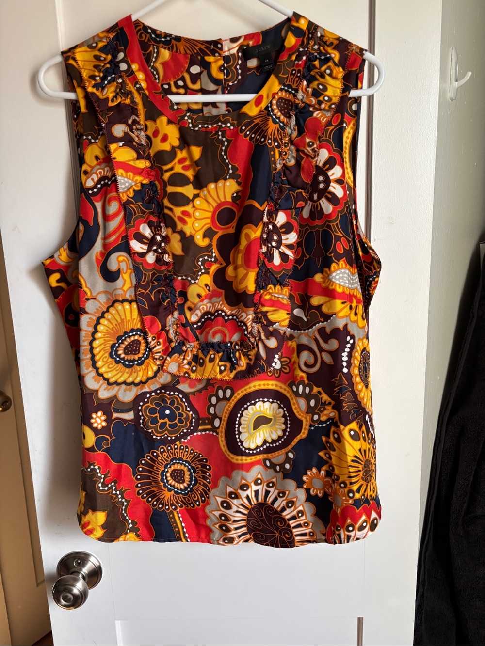 J. Crew Sleeveless Floral Paisley Print Top in Brown, Yellow & Red